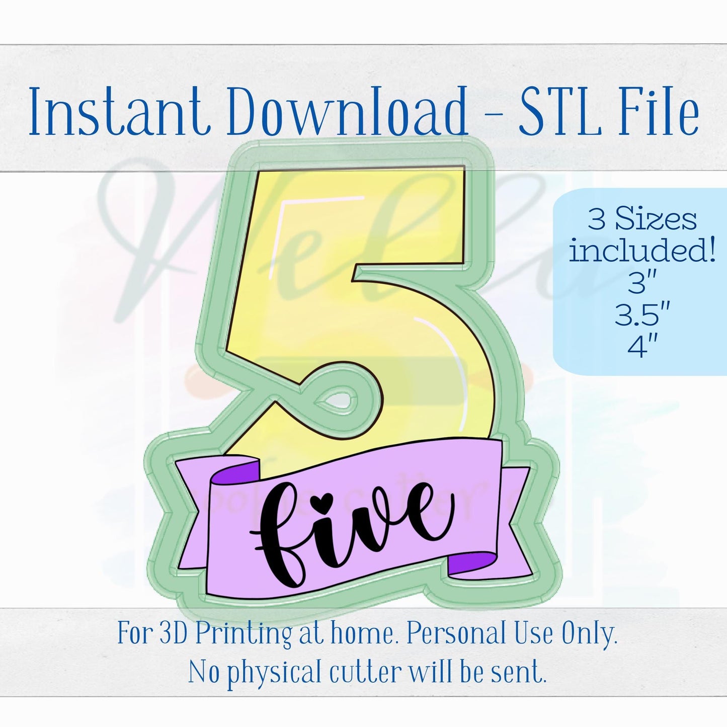 Digital STL File - Number 5 with Banner Cookie Cutter - 3 Sizes