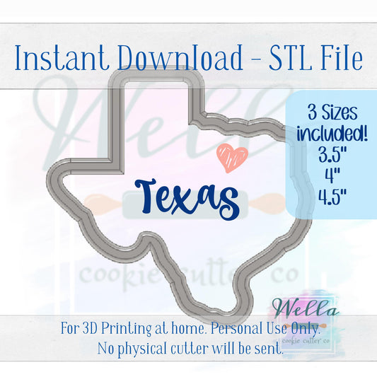 Digital STL File - State of Texas Cookie Cutter - 3 Sizes