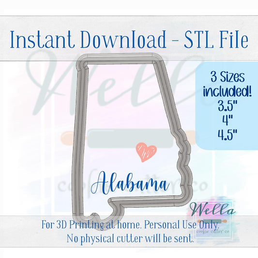 Digital STL File - State of Alabama Cookie Cutter - 3 Sizes