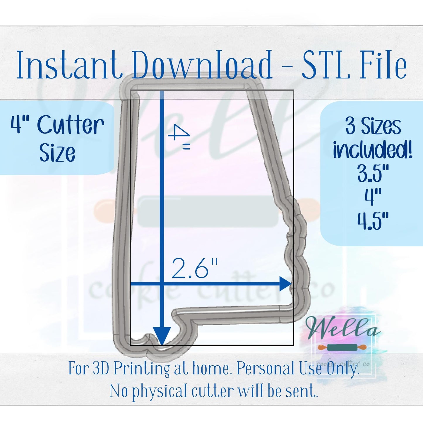 Digital STL File - State of Alabama Cookie Cutter - 3 Sizes