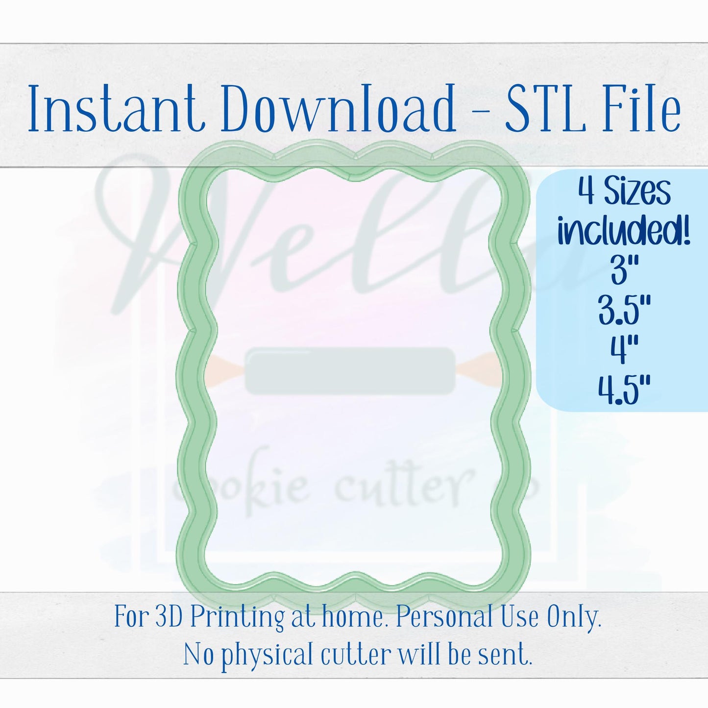 Digital STL File - Wavy Rectangle Cookie Cutter - 4 Sizes Included