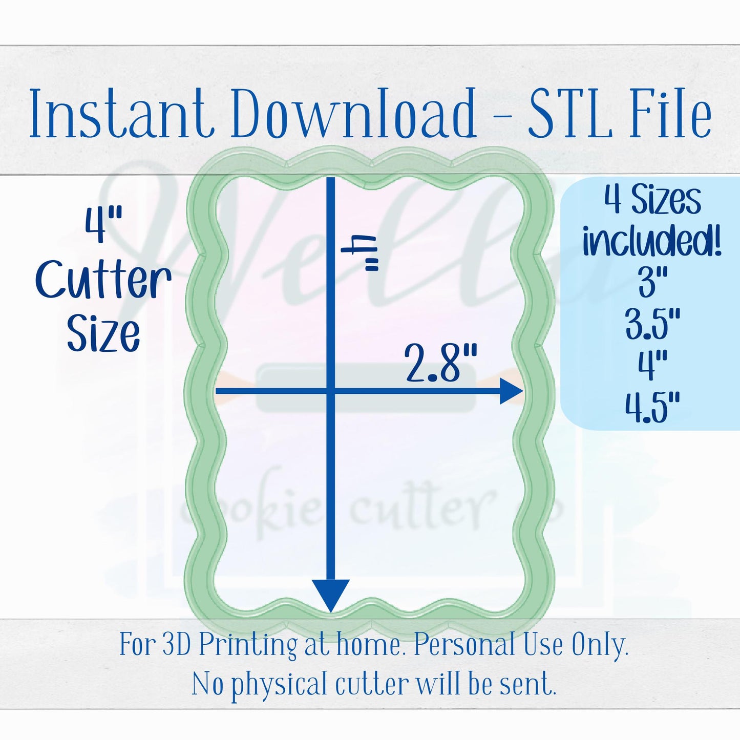 Digital STL File - Wavy Rectangle Cookie Cutter - 4 Sizes Included