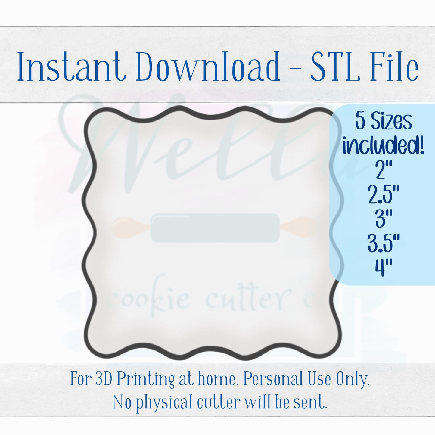 Digital STL File - Wavy Square Cookie Cutter - 5 Sizes Included