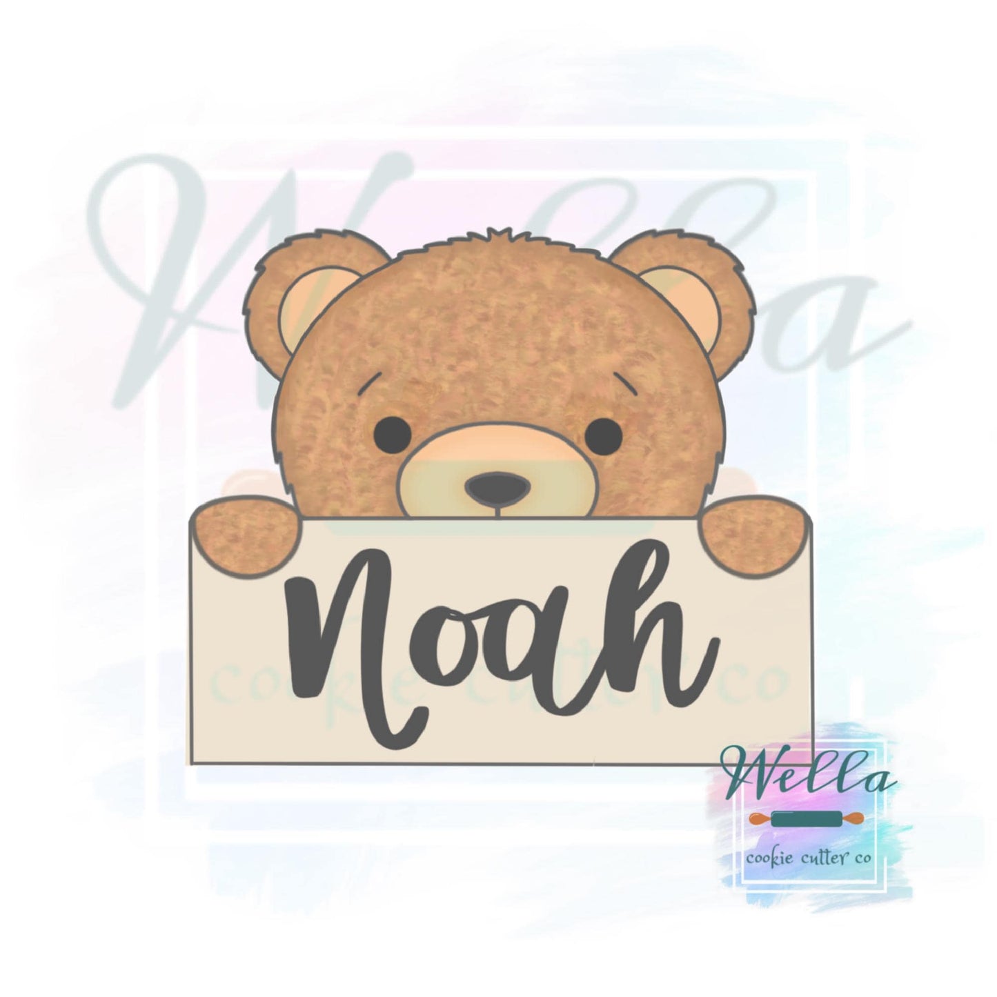 Peeking Bear Name Plaque Cookie Cutter