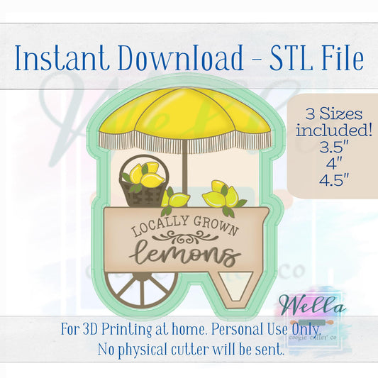 Digital STL File - Lemon Market Cart Cookie Cutter- 3 Sizes: 3.5", 4" and 4.5"