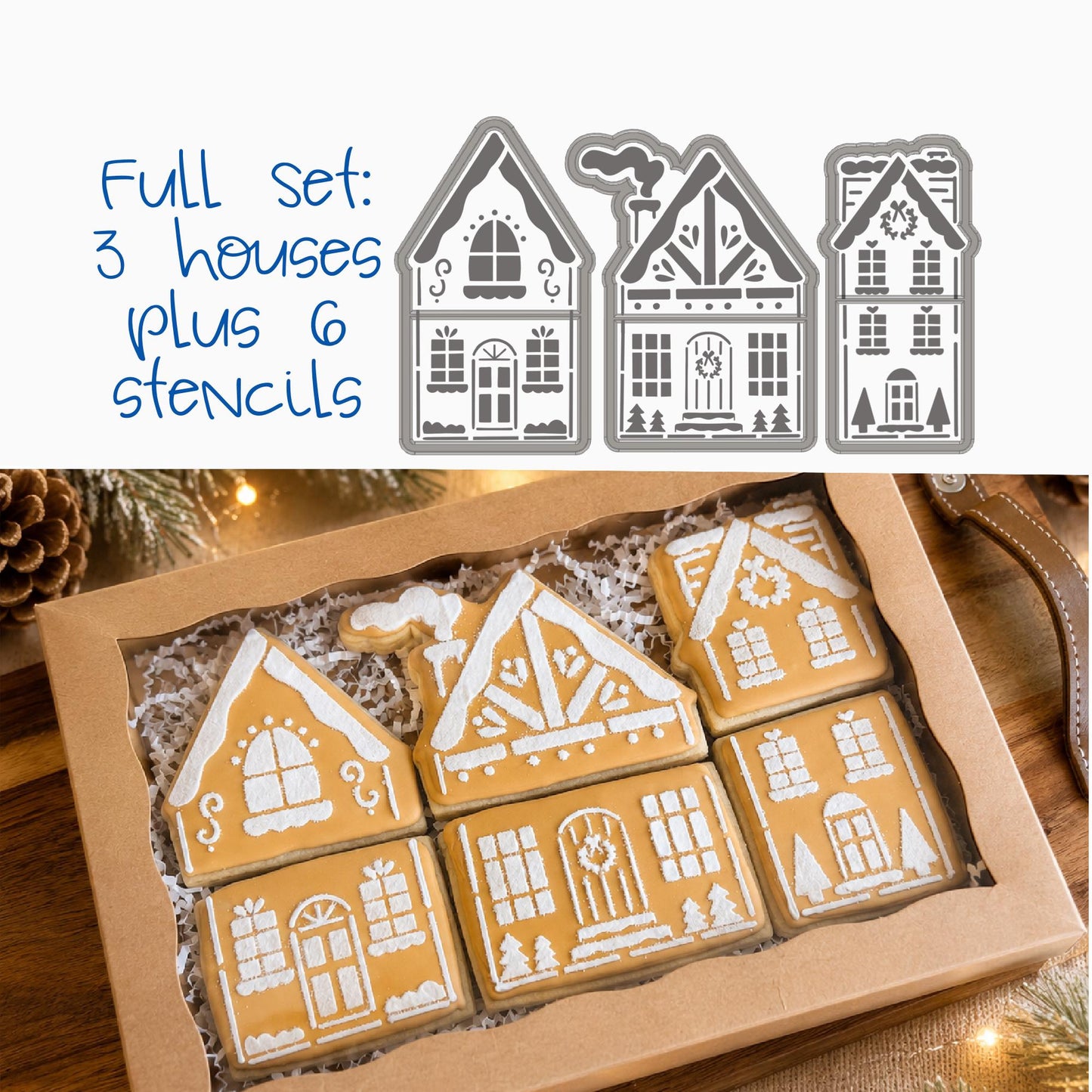 Gingerbread Town Cookie Cutters & Stencil Set