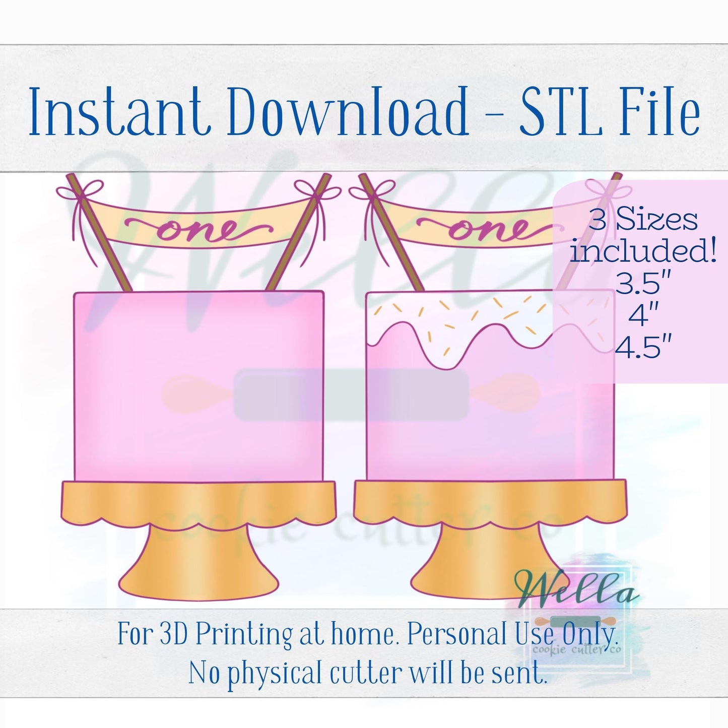 Digital STL File - Cake on Stand #3 with Banner Cookie Cutter - 3 Sizes Included