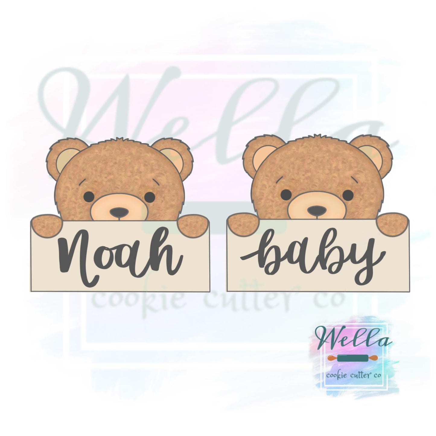 Peeking Bear Name Plaque Cookie Cutter