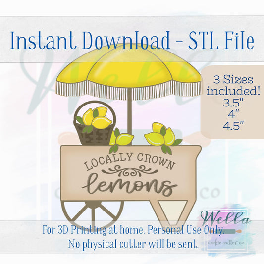 Digital STL File - Lemon Market Cart Cookie Cutter- 3 Sizes: 3.5", 4" and 4.5"