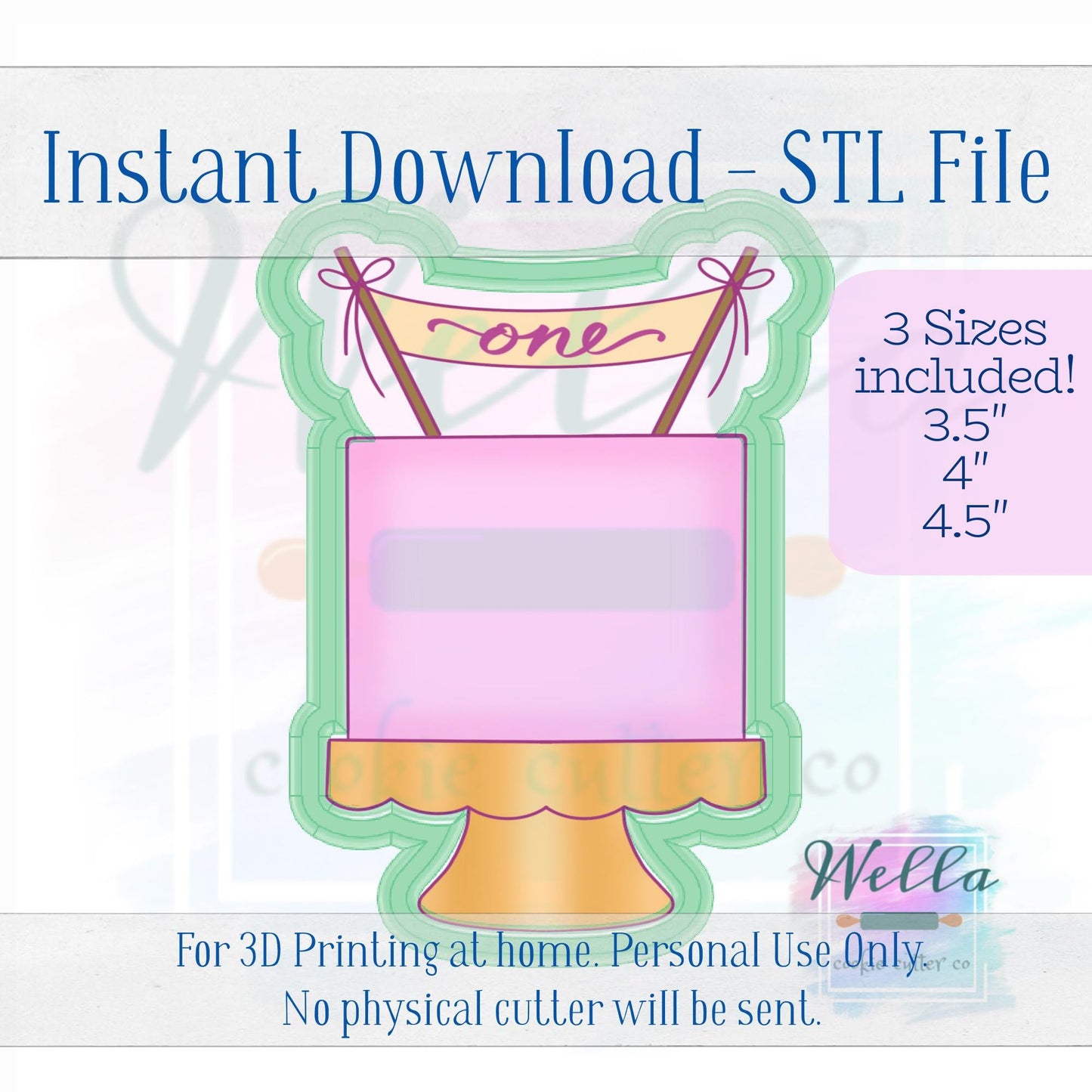 Digital STL File - Cake on Stand #3 with Banner Cookie Cutter - 3 Sizes Included
