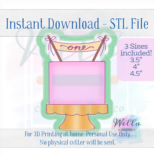 Digital STL File - Cake on Stand #3 with Banner Cookie Cutter - 3 Sizes Included