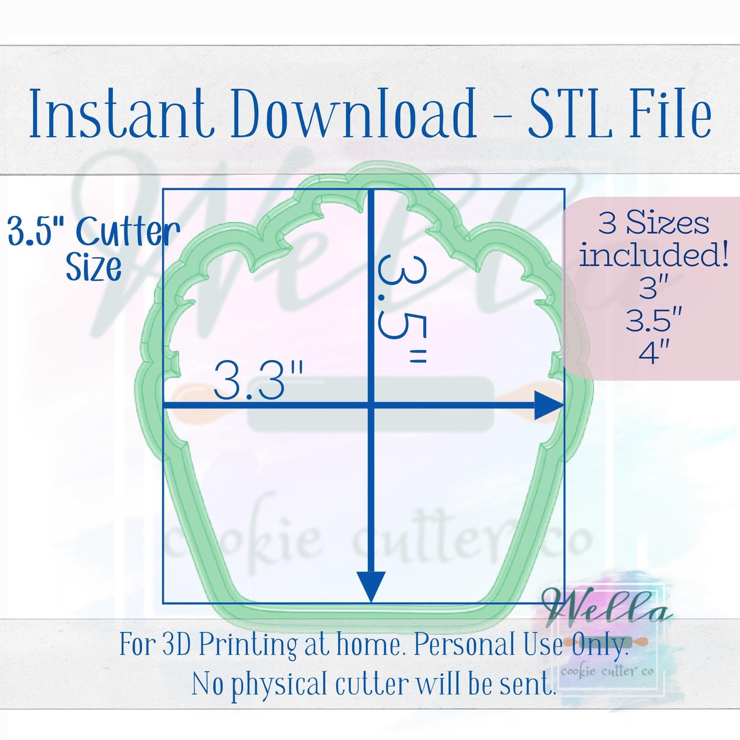 Digital STL File - Strawberry #2 Cookie Cutter - 3 Sizes