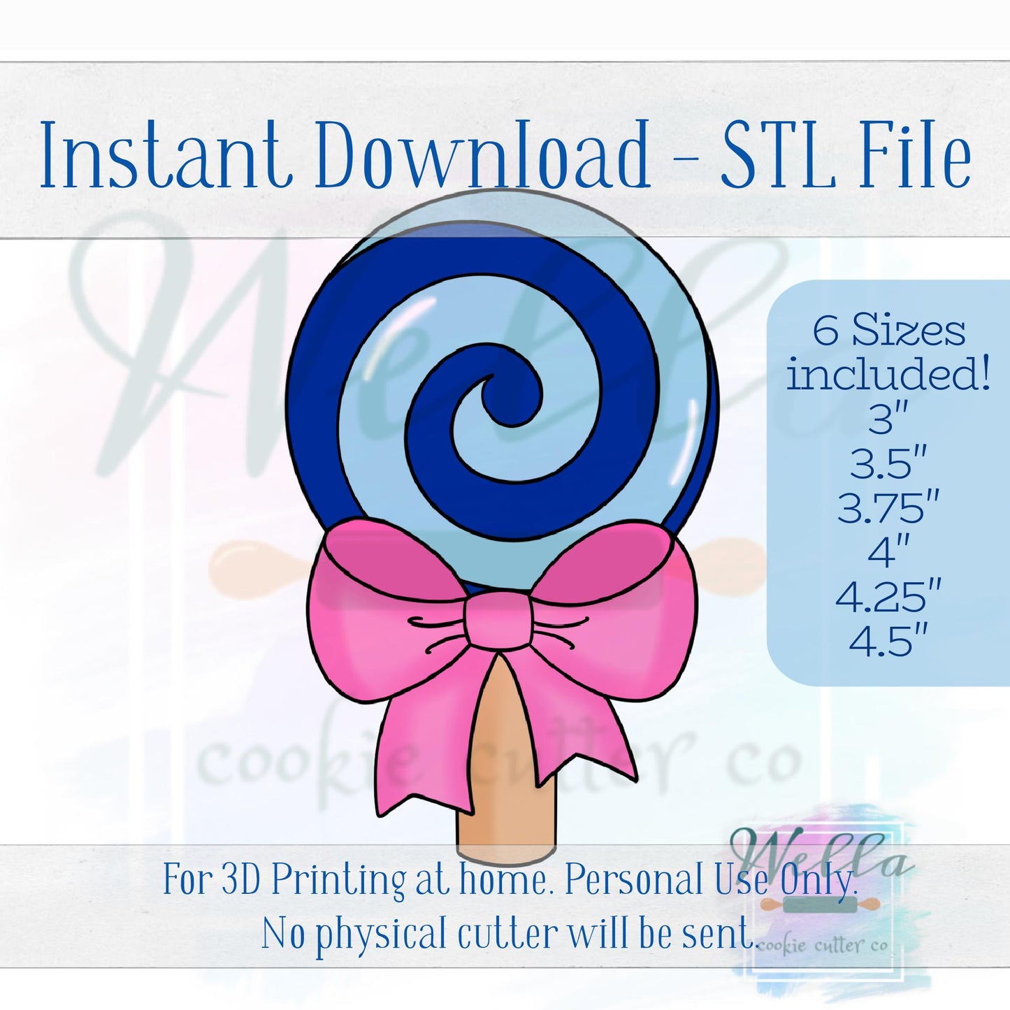 Digital STL File - Lollipop with Bow Cookie Cutter- 6 Sizes