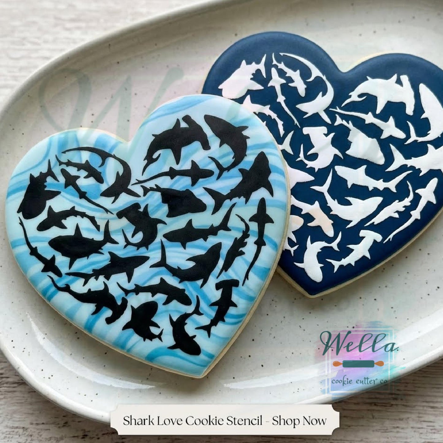 Shark Heart Cookie Cutter with Stencil