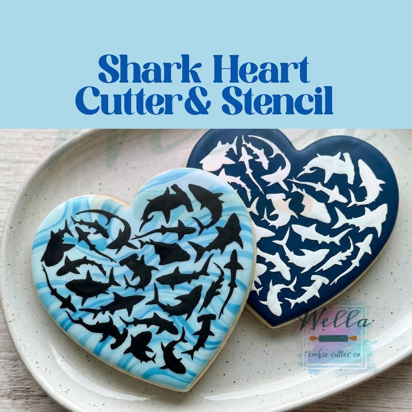 Shark Heart Cookie Cutter with Stencil