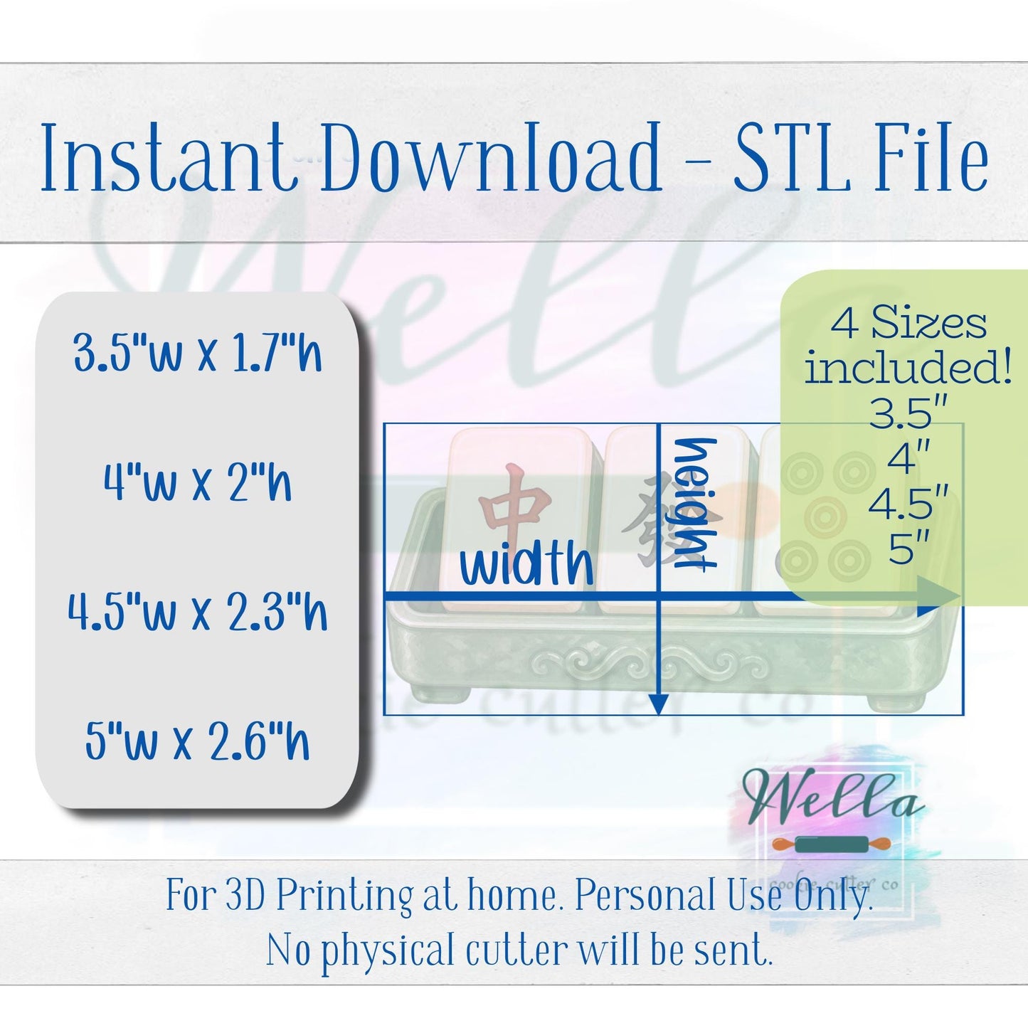 Digital STL File - Mahjong Set of Tiles Cookie Cutter - 4 Sizes Included