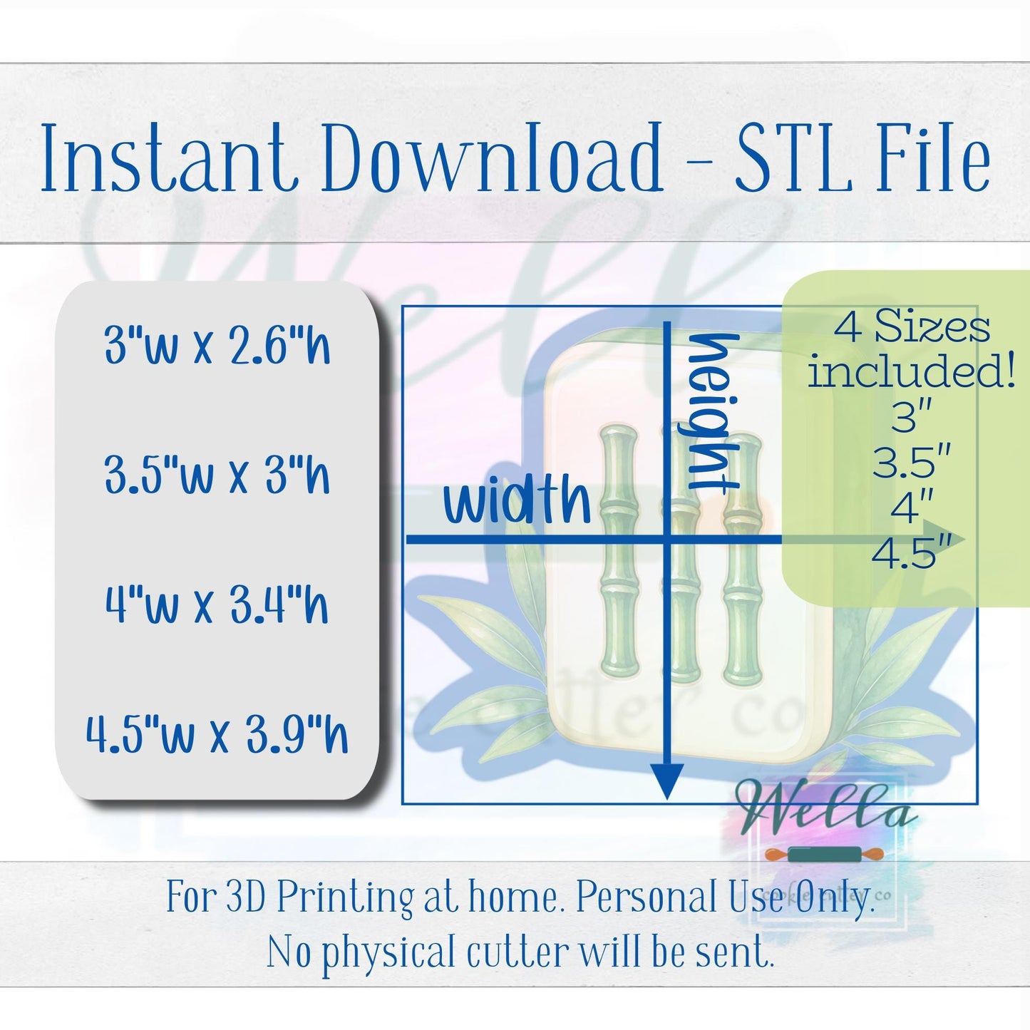 Digital STL File - Mahjong Tile with Leaves Cookie Cutter - 4 Sizes Included