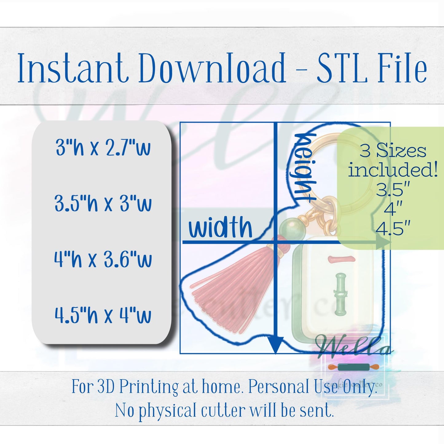 Digital STL File - Mahjong Tile Keychain Cookie Cutter - 3 Sizes Included