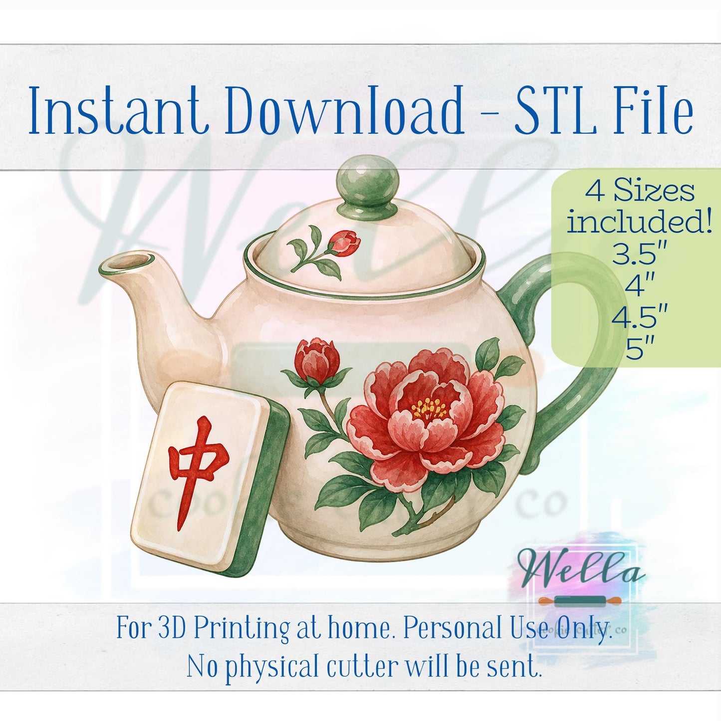 Digital STL File - Mahjong Tile with Teapot Cookie Cutter - 4 Sizes Included