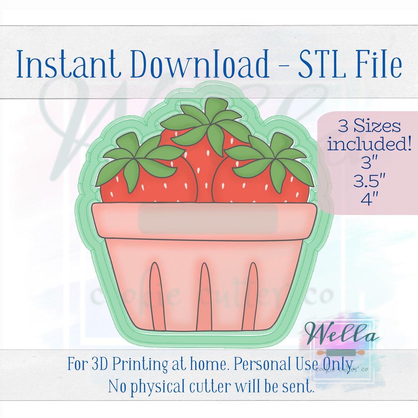 Digital STL File - Strawberry #2 Cookie Cutter - 3 Sizes