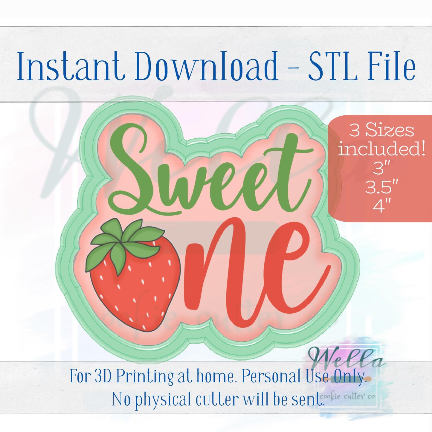 Digital STL File - Sweet One Cookie Cutter - 3 Sizes