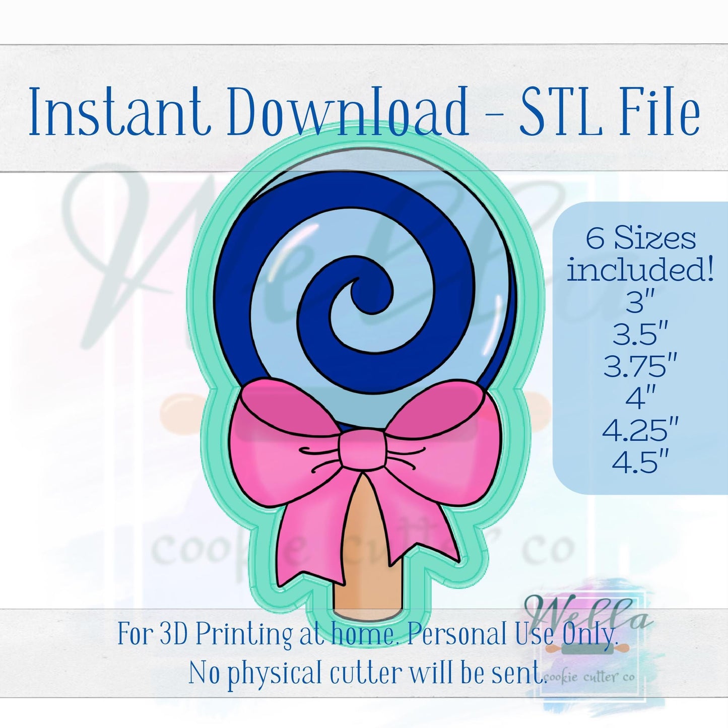 Digital STL File - Lollipop with Bow Cookie Cutter- 6 Sizes