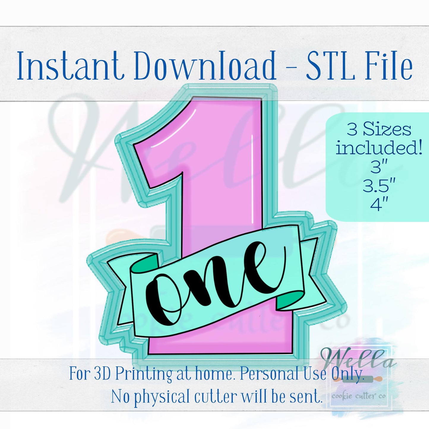 Digital STL File - Number 1 with Banner Cookie Cutter - 3 Sizes