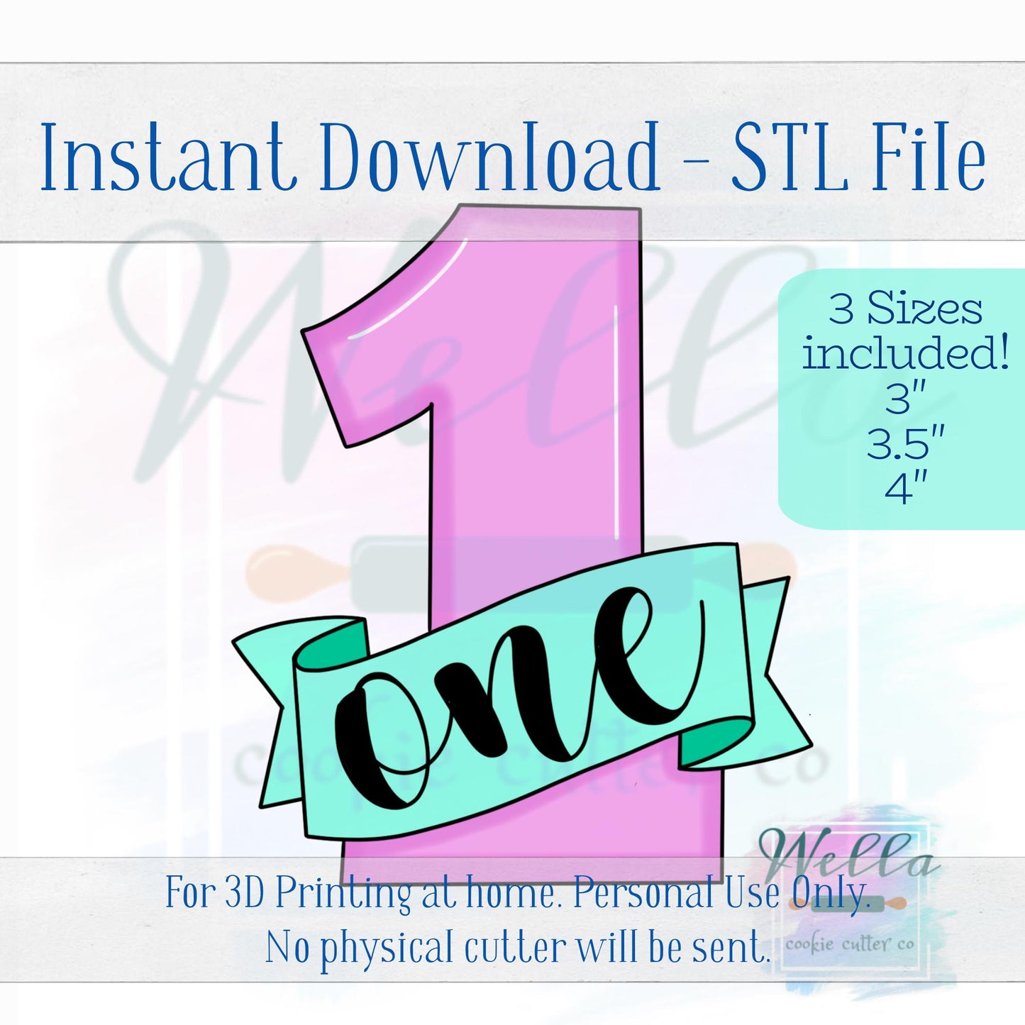 Digital STL File - Number 1 with Banner Cookie Cutter - 3 Sizes
