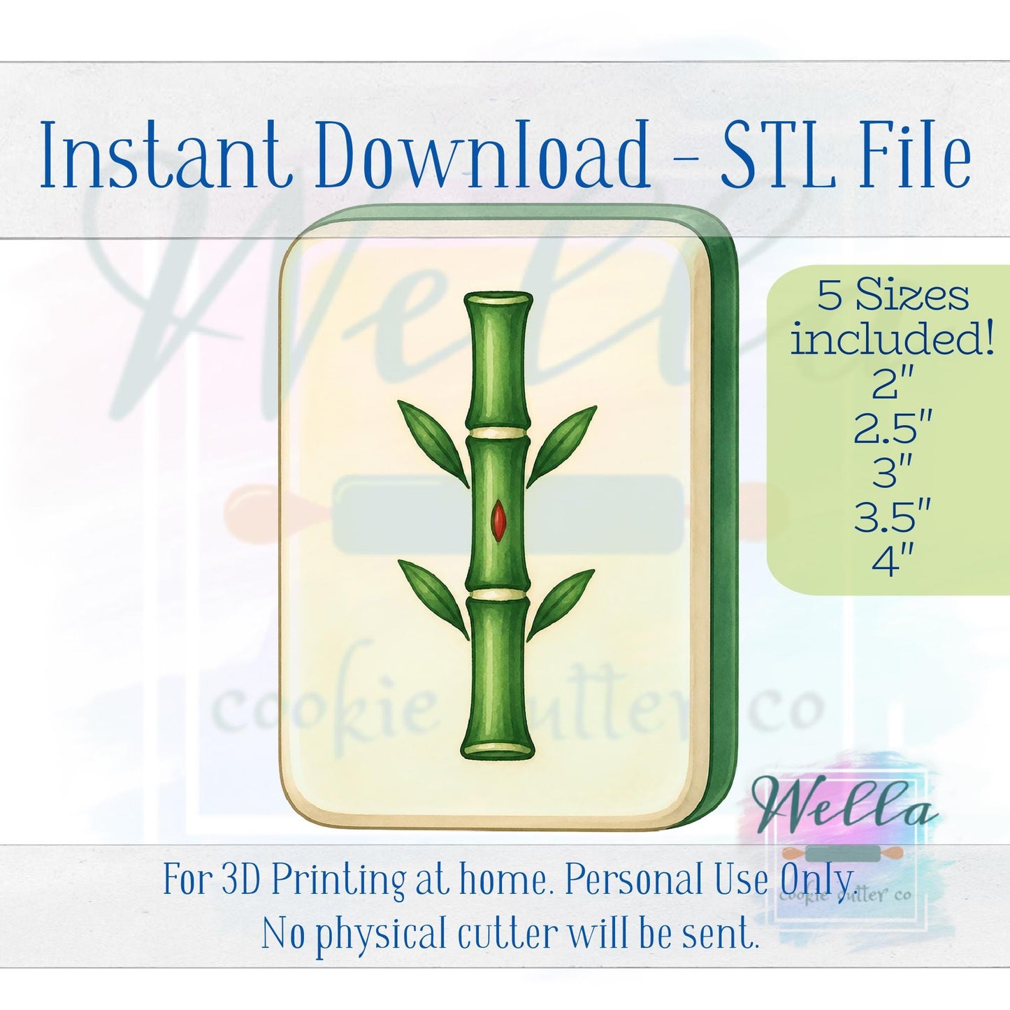 Digital STL File - Mahjong Single Tile Cookie Cutter - 5 Sizes Included