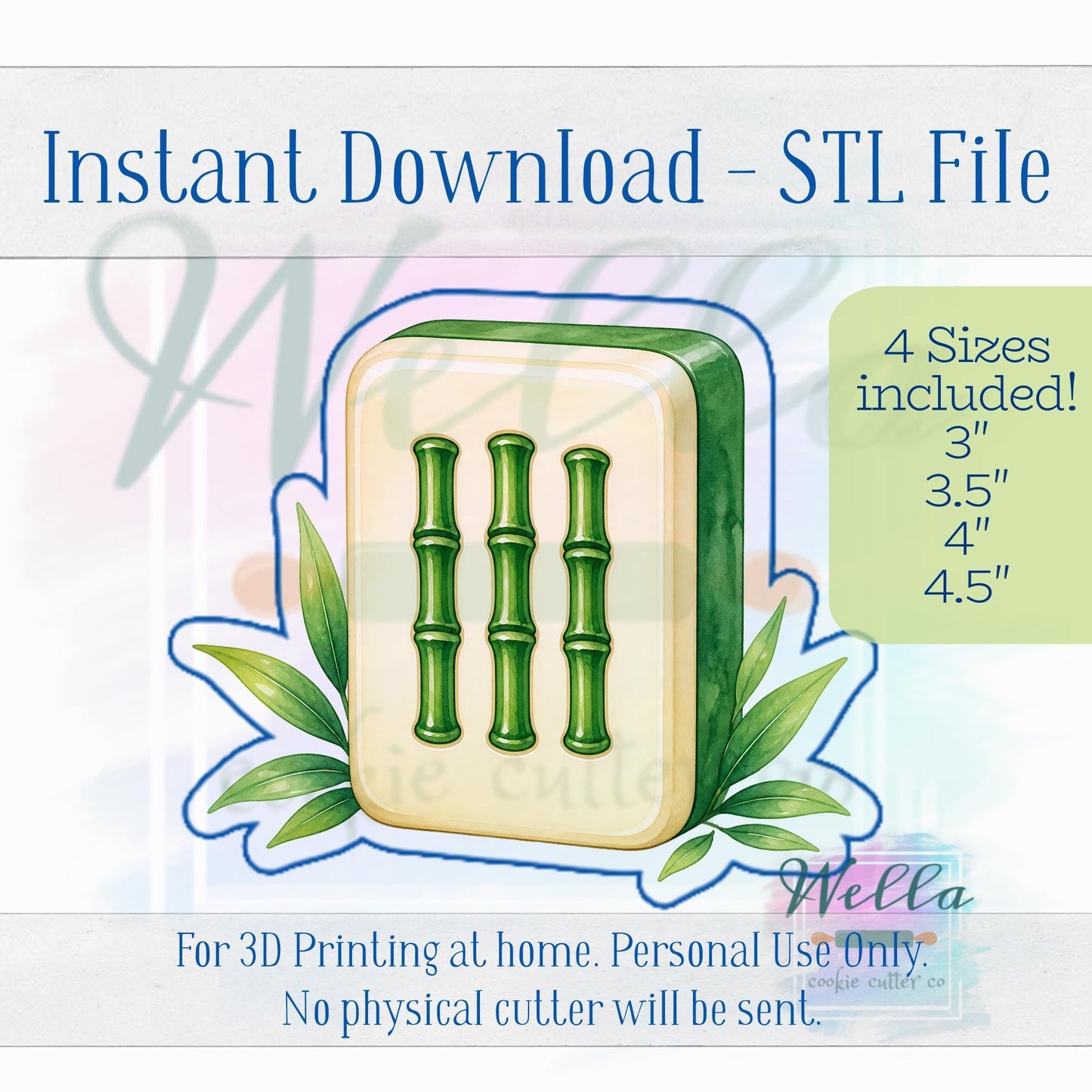 Digital STL File - Mahjong Tile with Leaves Cookie Cutter - 4 Sizes Included