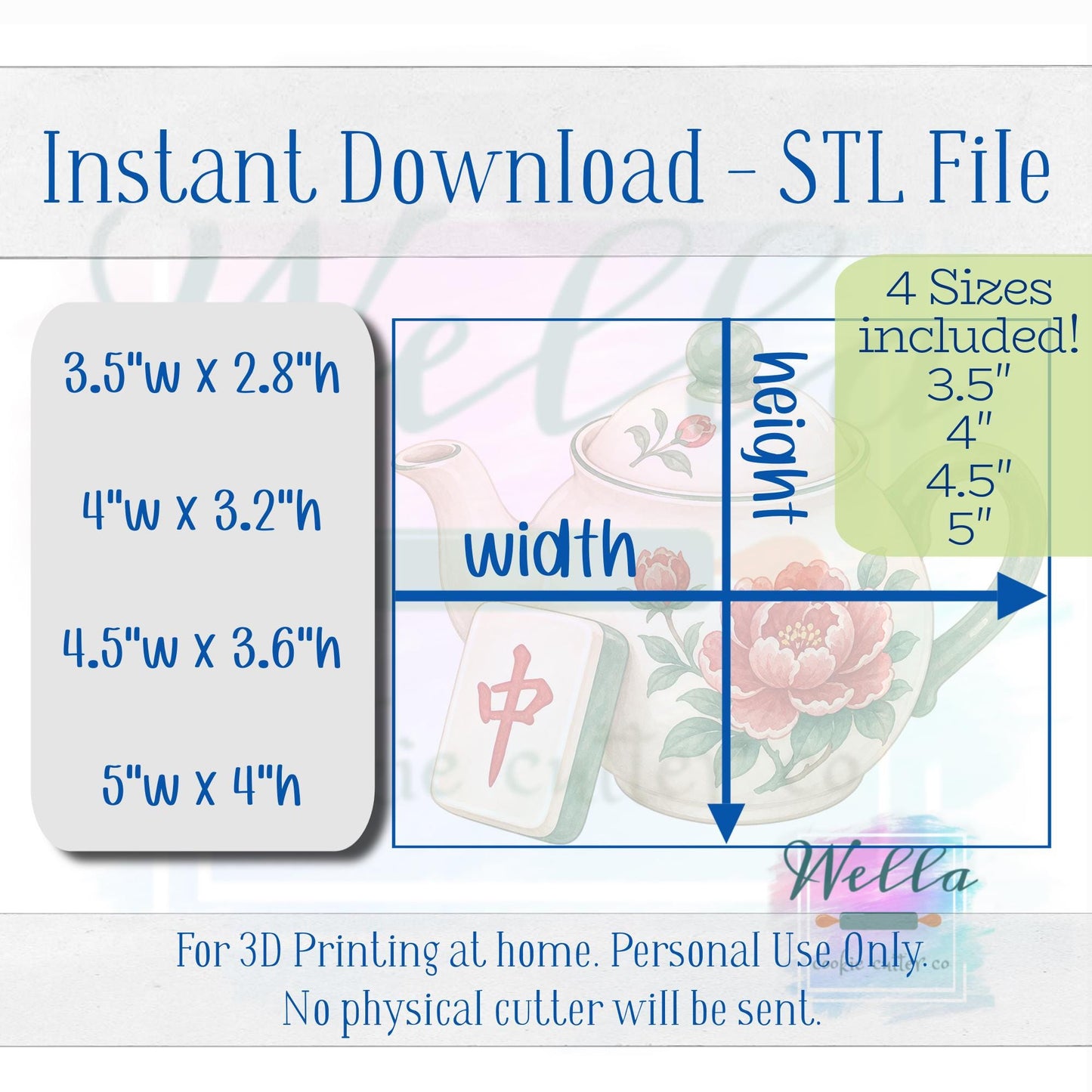 Digital STL File - Mahjong Tile with Teapot Cookie Cutter - 4 Sizes Included