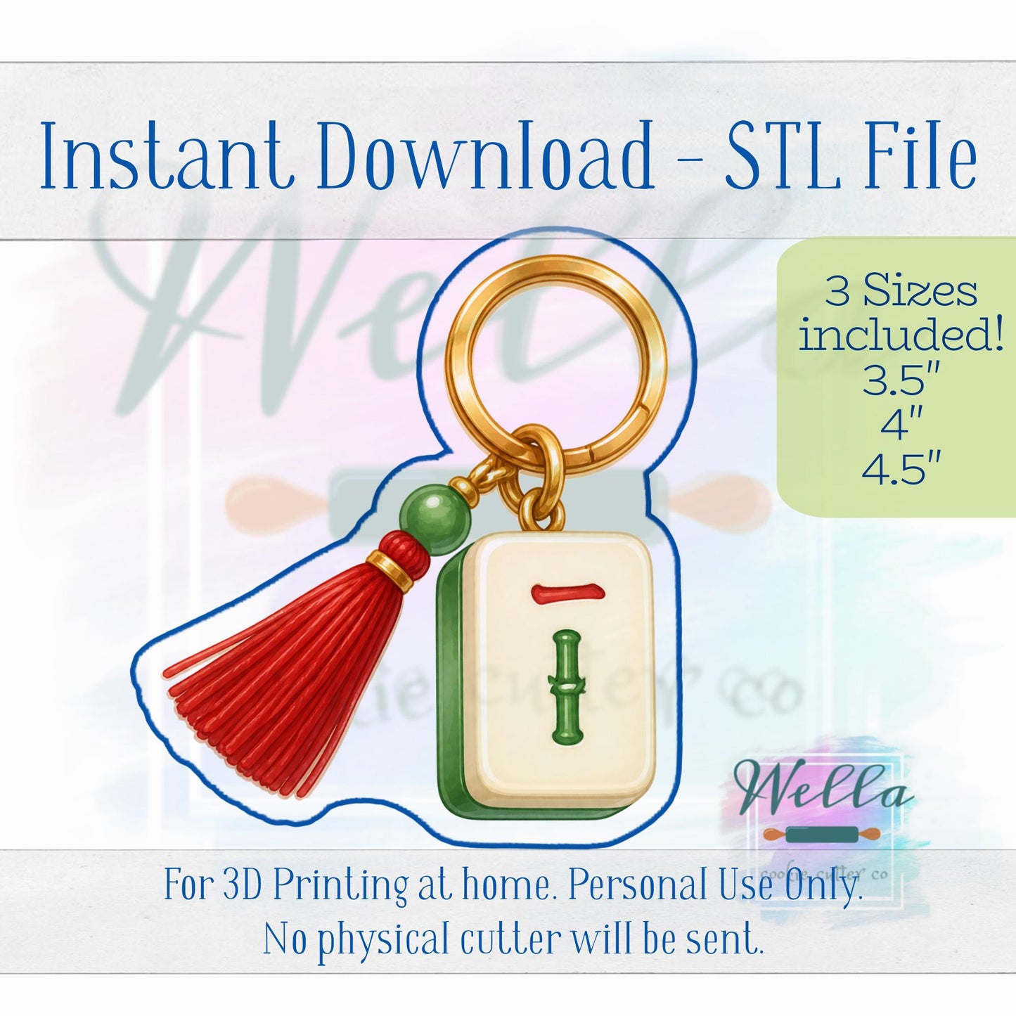 Digital STL File - Mahjong Tile Keychain Cookie Cutter - 3 Sizes Included