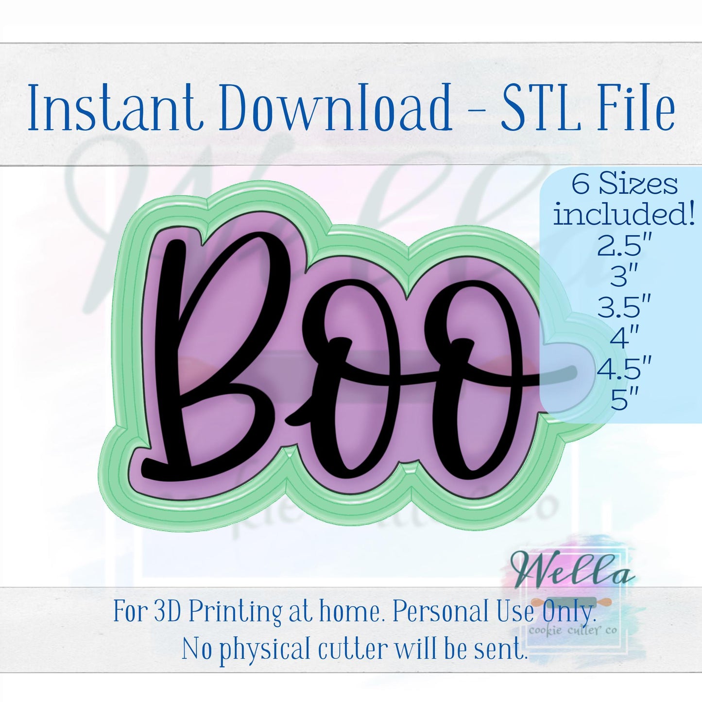 Digital STL File - BOO Text Cookie Cutter - 6 Sizes Included