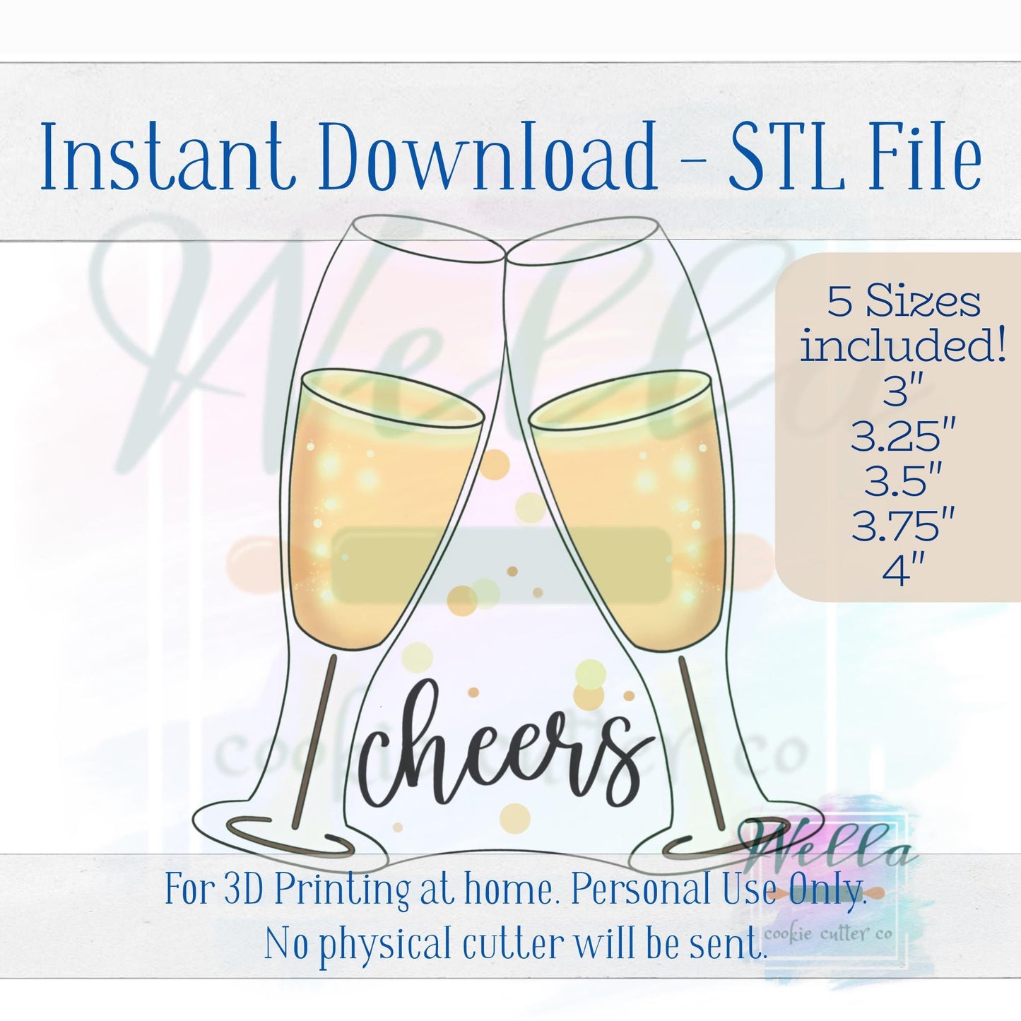 Digital STL File - Champagne Glasses Cookie Cutter - 5 Sizes
