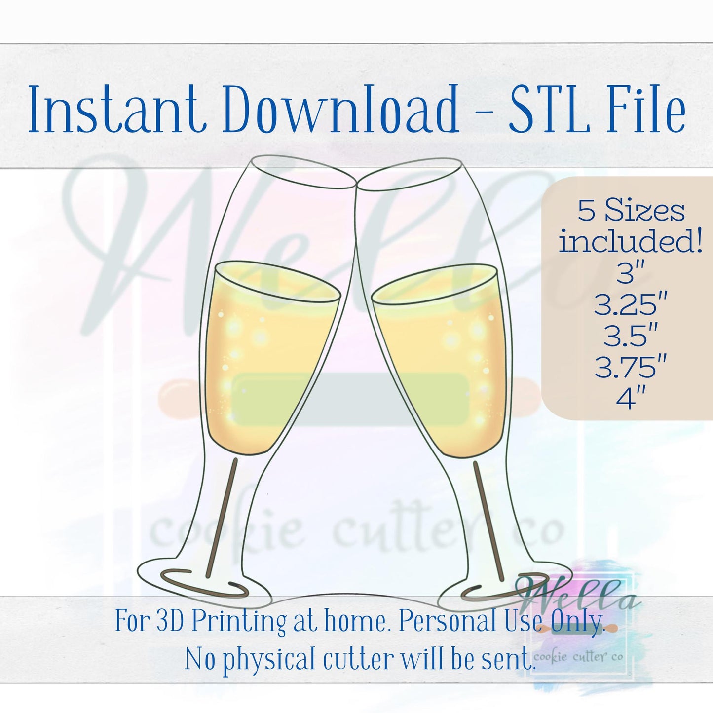 Digital STL File - Champagne Glasses Cookie Cutter - 5 Sizes