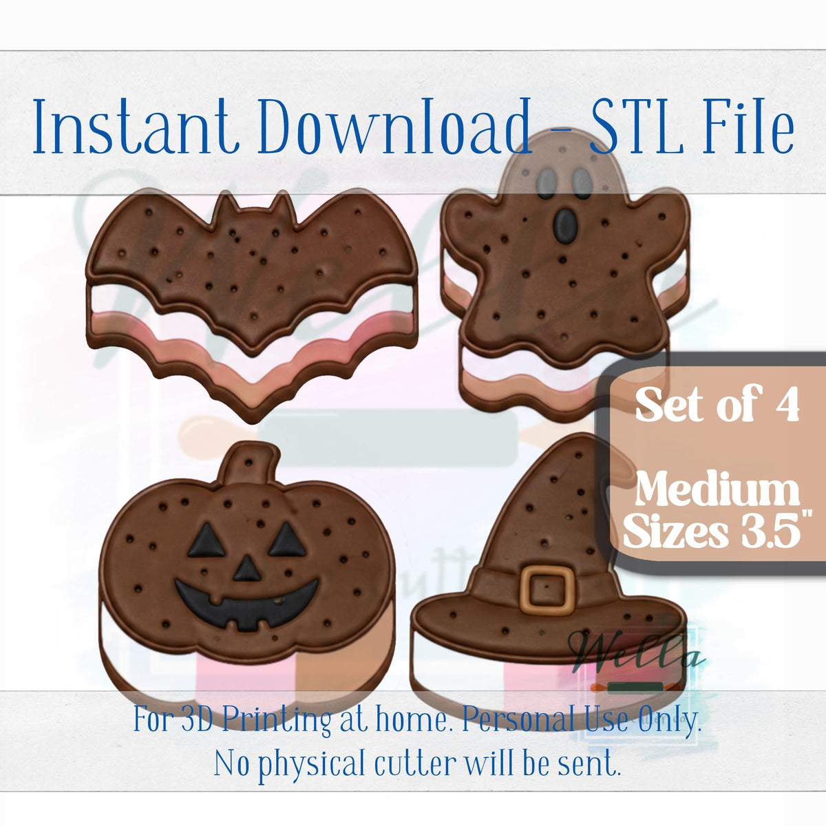 Digital STL File - Halloween Ice Cream Sandwich Set of Cookie Cutters - Medium Sizes