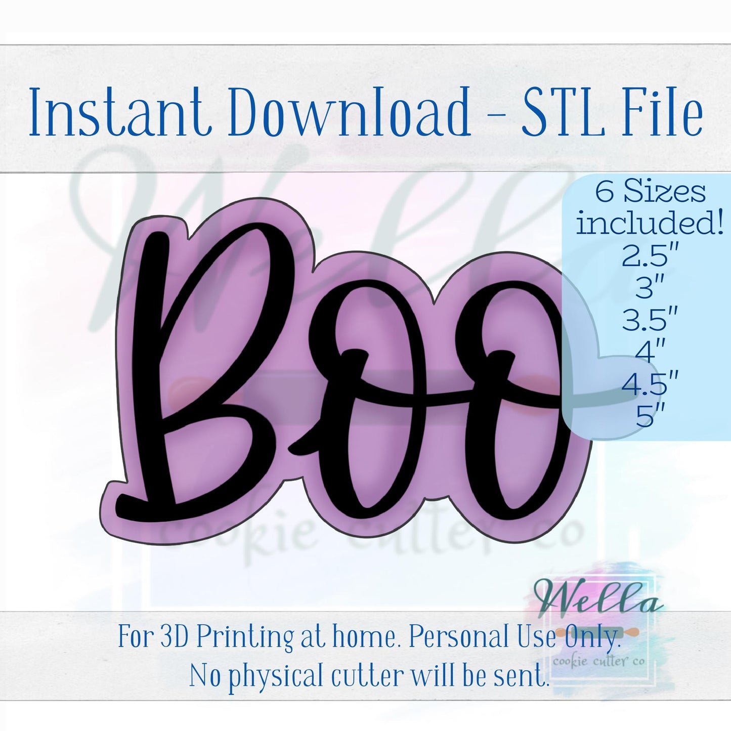 Digital STL File - BOO Text Cookie Cutter - 6 Sizes Included