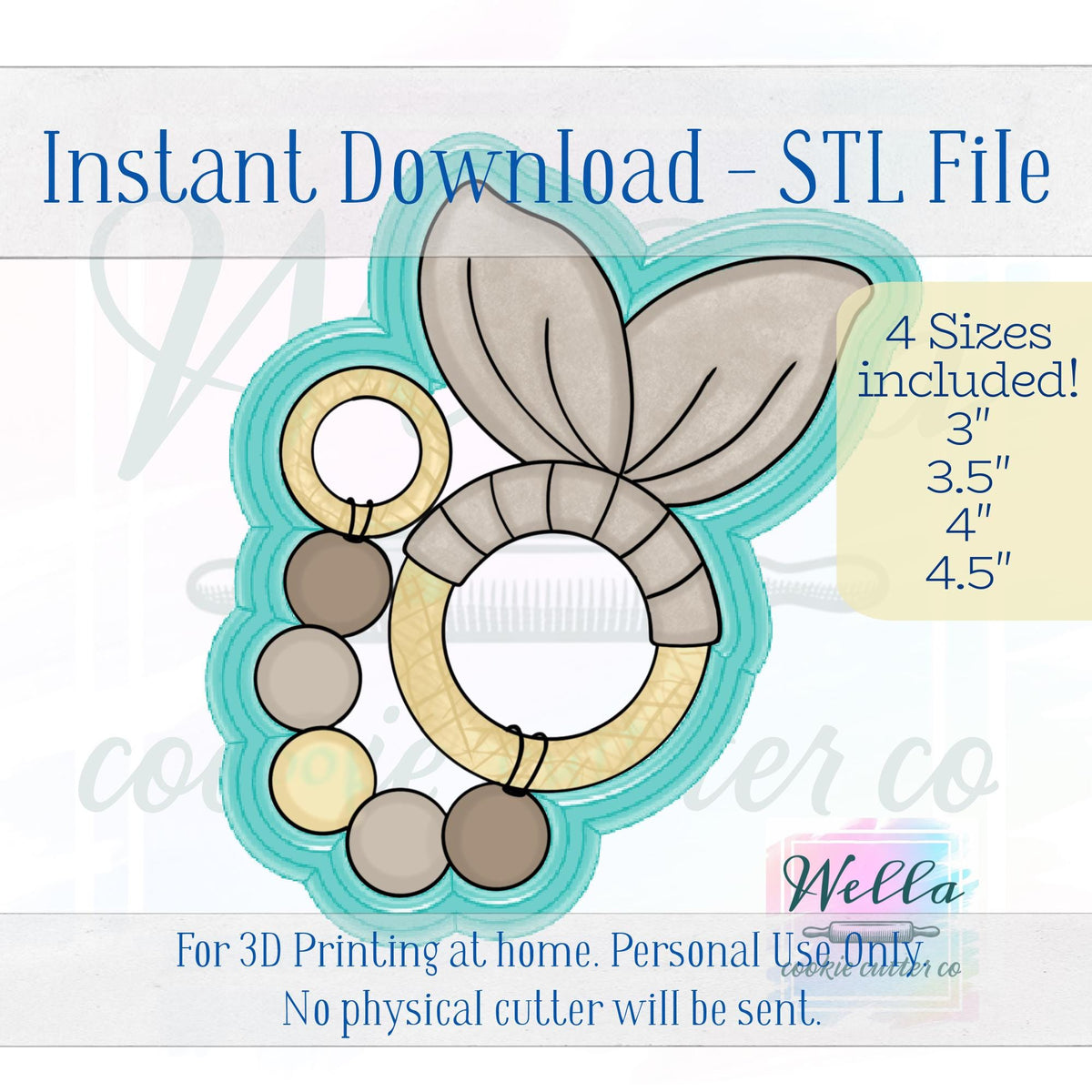Digital STL File - Baby Teether with Beads Cookie Cutter - 4 Sizes Included