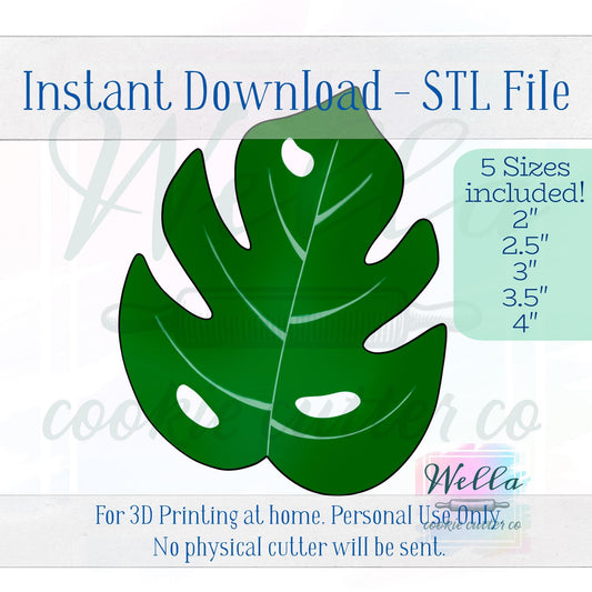 Digital STL File - Monstera Leaf Cookie Cutter - 5 Sizes