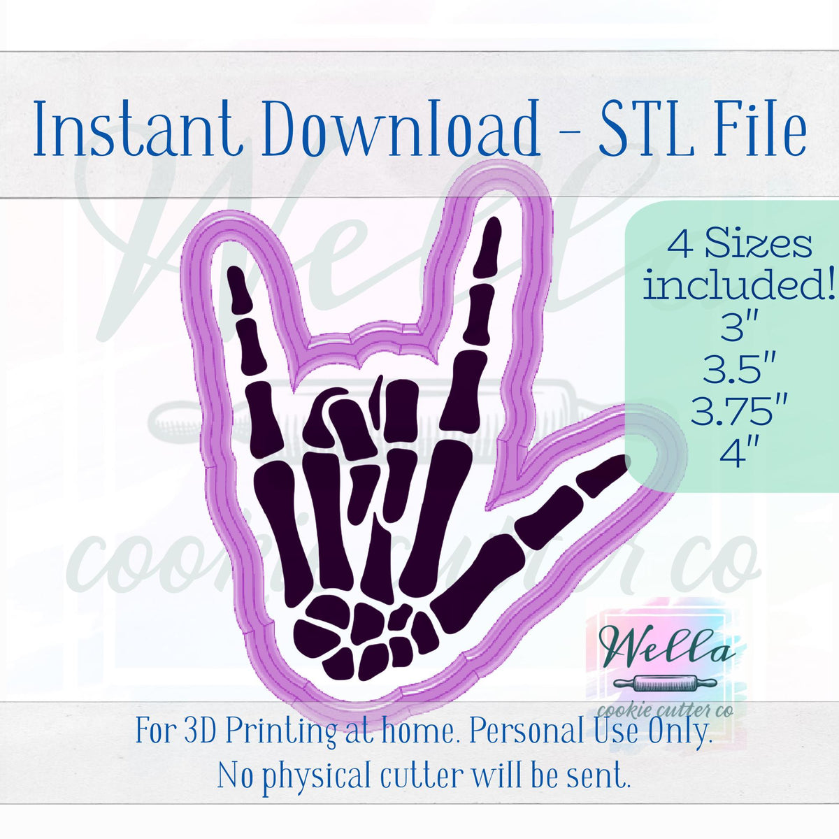 Digital STL File - I Love You Skeleton Cookie Cutter - 4 Sizes