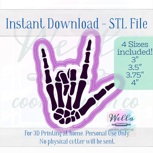 Digital STL File - I Love You Skeleton Cookie Cutter - 4 Sizes
