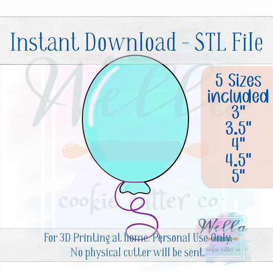 Digital STL File - Balloon with String Cookie Cutter - 5 Sizes Included