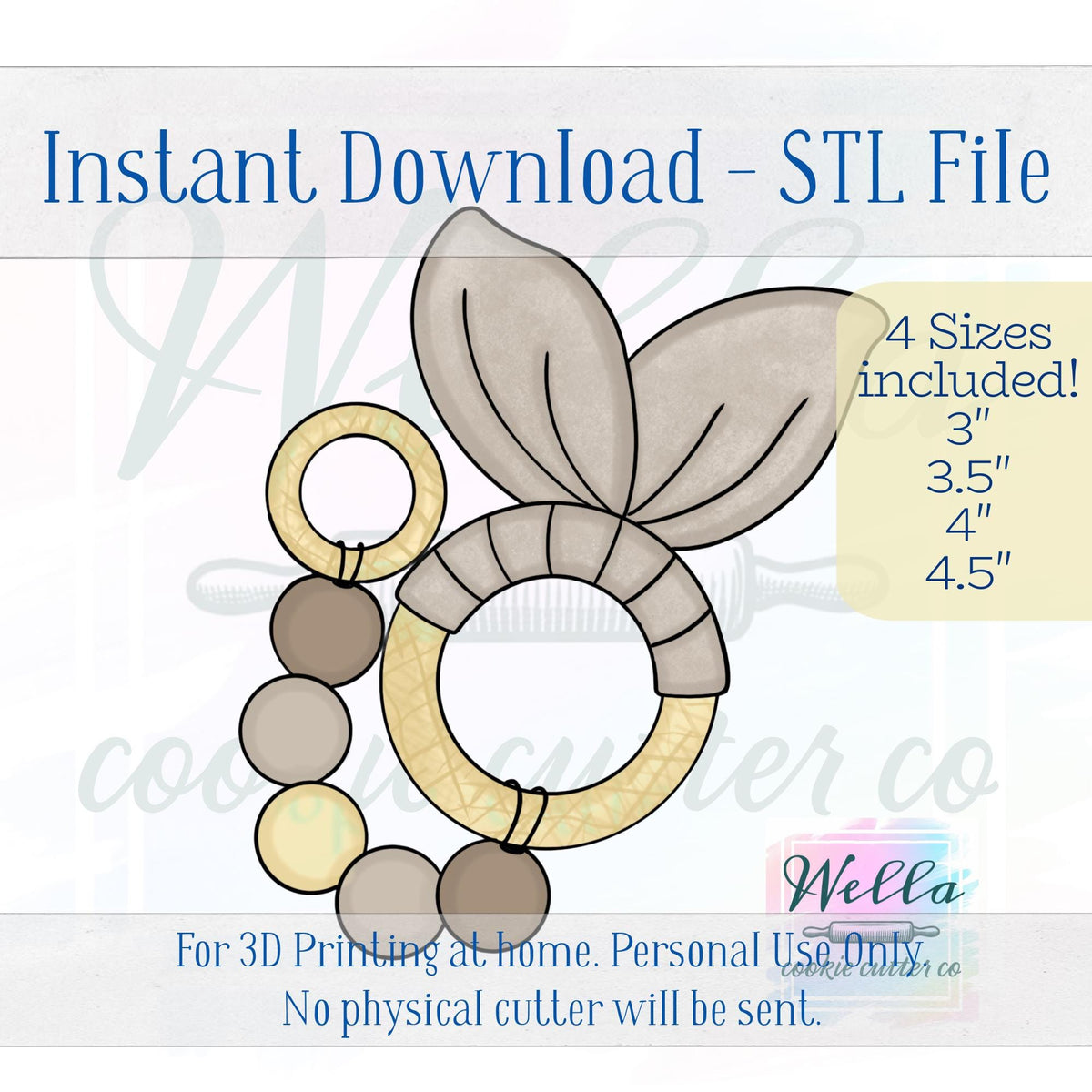 Digital STL File - Baby Teether with Beads Cookie Cutter - 4 Sizes Included