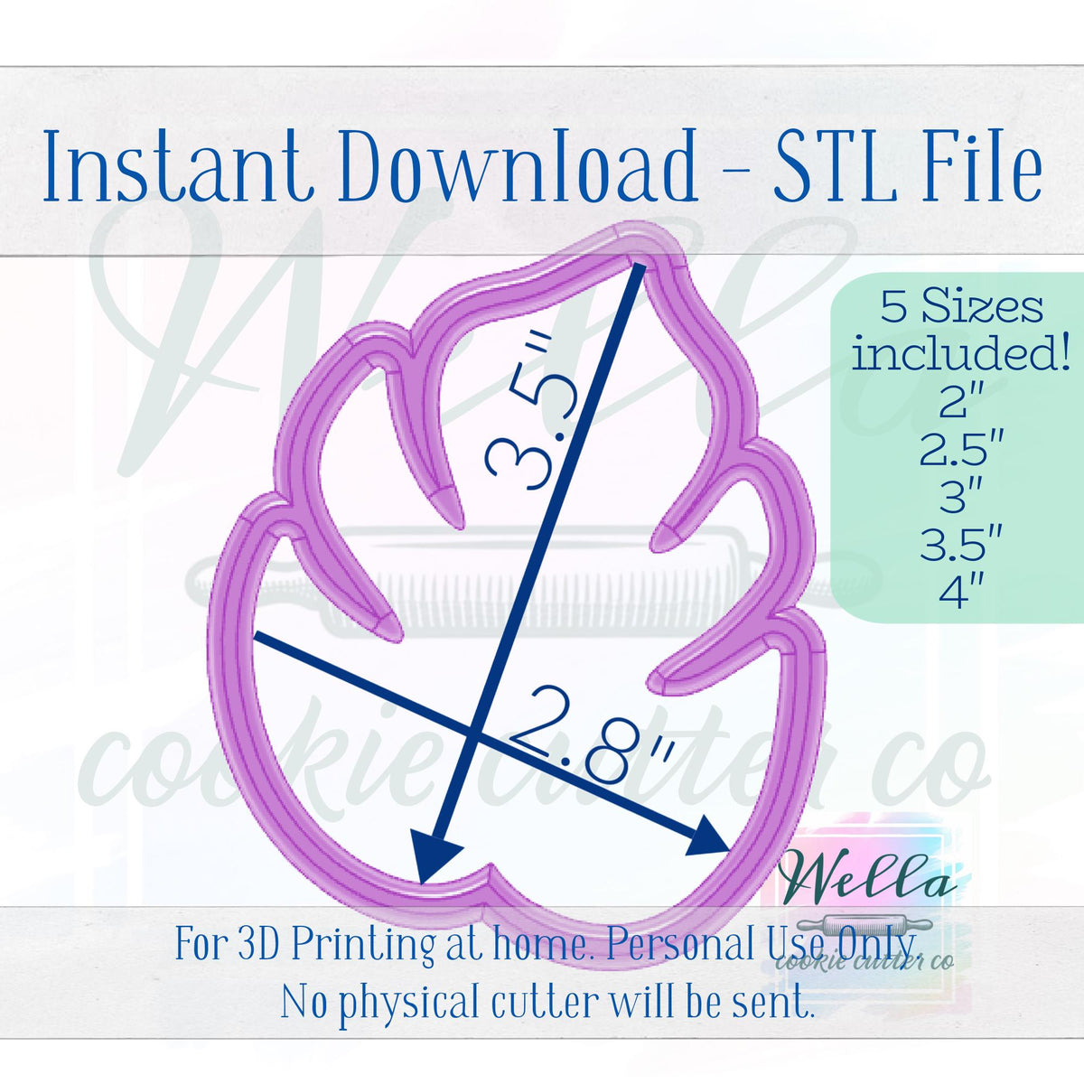 Digital STL File - Monstera Leaf Cookie Cutter - 5 Sizes