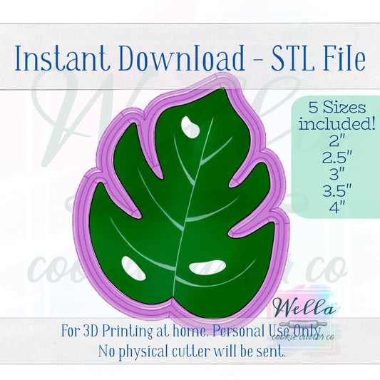 Digital STL File - Monstera Leaf Cookie Cutter - 5 Sizes