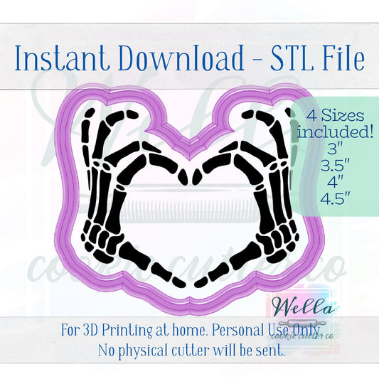 Digital STL File - Skeleton Love Cookie Cutter - 4 Sizes