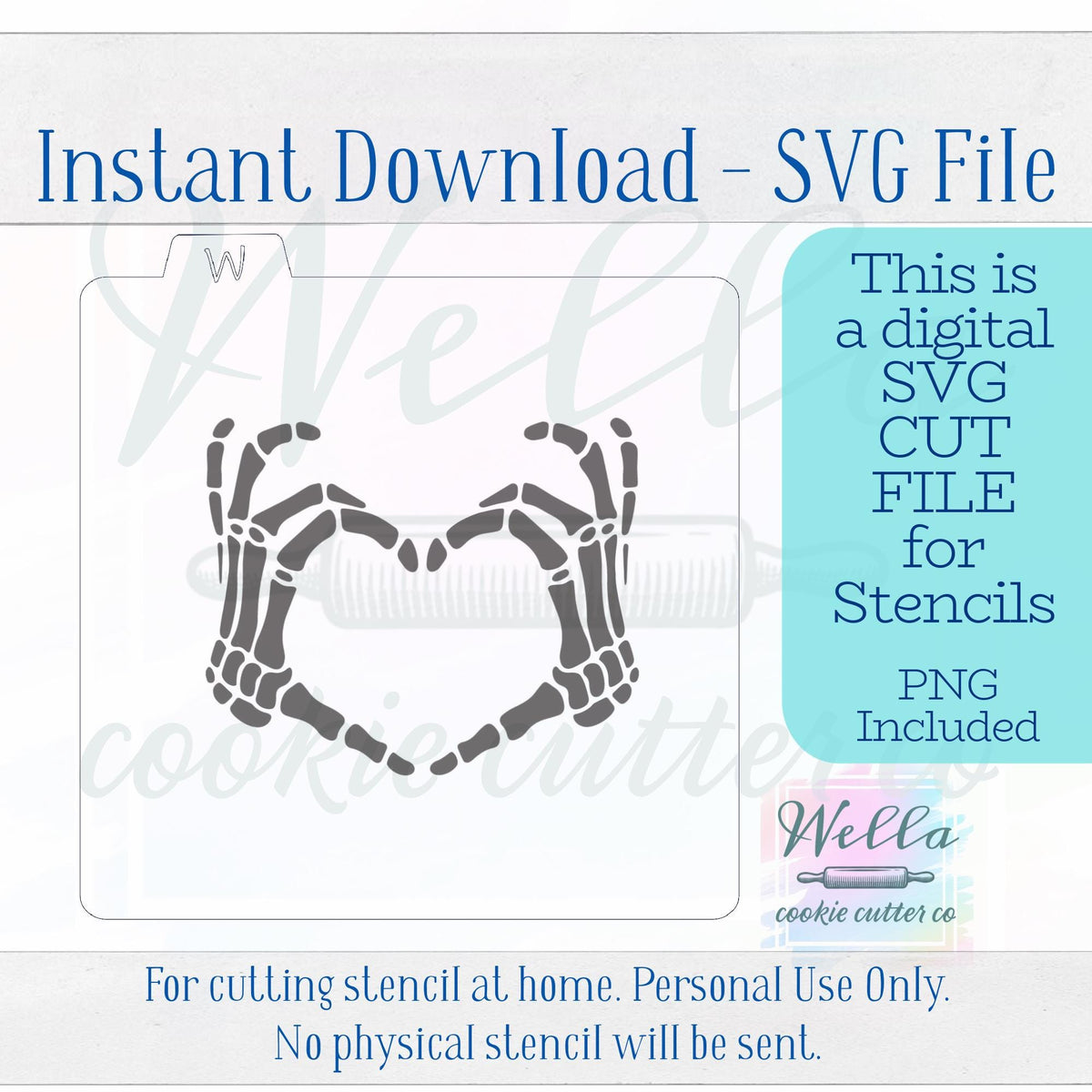 Digital SVG Cut File - Skeleton Love Cookie Stencil