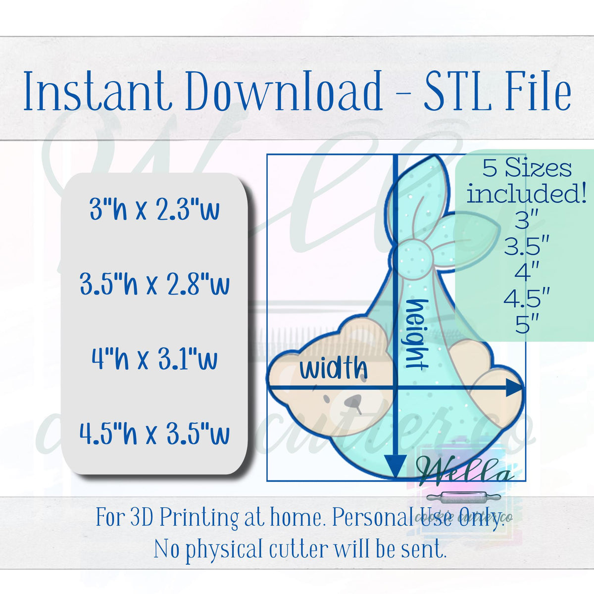 Digital STL File - Bear Hanging in Blanket Cookie Cutter - 5 Sizes