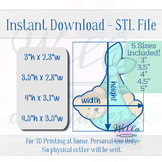 Digital STL File - Bear Hanging in Blanket Cookie Cutter - 5 Sizes