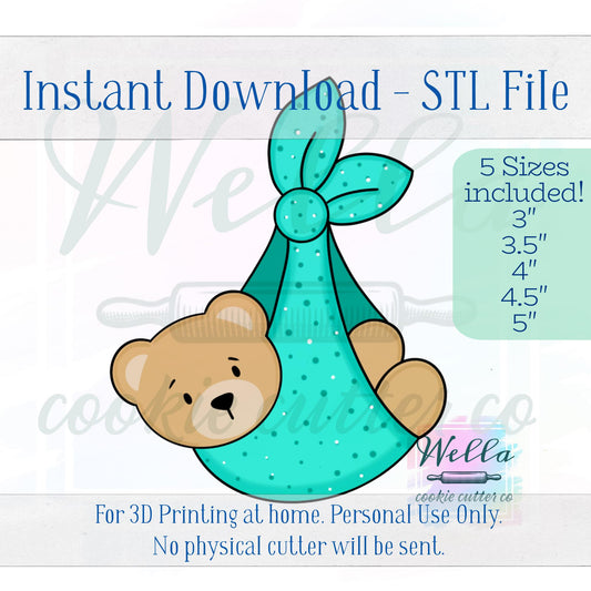 Digital STL File - Bear Hanging in Blanket Cookie Cutter - 5 Sizes
